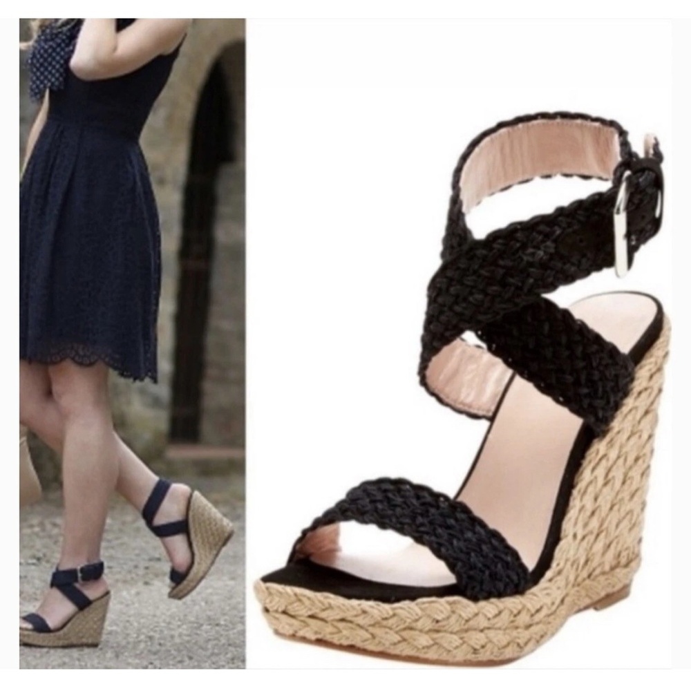 Stuart Weitzman Alex Crocheted Espadrille Wedge Sandals - Black